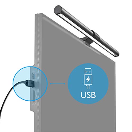 BenQ ScreenBar Plus e-Reading - Lámpara de trabajo LED automática y funciones de ajuste de tono,color plata mate alimentada por USB [A]