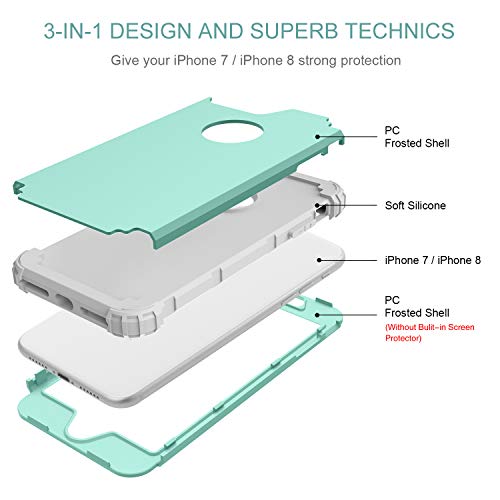BENTOBEN Funda Compatible iPhone 7, Funda iPhone 8, 3 en 1 Carcasa Combinada PC Dura y Silicona TPU Suave Fuerte Resistente PC Bumper Anti-Golpes Cover Protectora Fundas para iPhone 7/8 (4.7'')