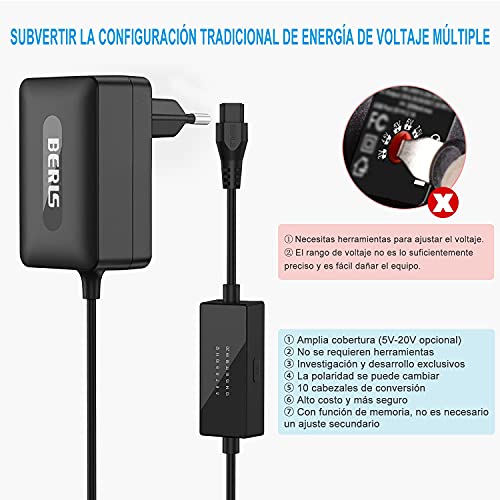 BERLS AC a DC 36W Transformador 5V 6V 7V 8V 9V 10V 11V 12V 13V 14V 15V 16V 17V 18V 19V 20V Universal Adaptador Fuente de Alimentación para Tira LED Altavoz Radio Enrutador Monitor Cámara CCTV Box etc