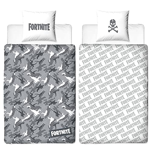 BERONAGE Fortnite - Juego de cama reversible (135 x 200 cm + 80 x 80 cm, 100 % algodón, linón renforcé), diseño de Batalla Royale Loot Lama Dance Lake Salty Tilted Skins 2 diseños con cremallera