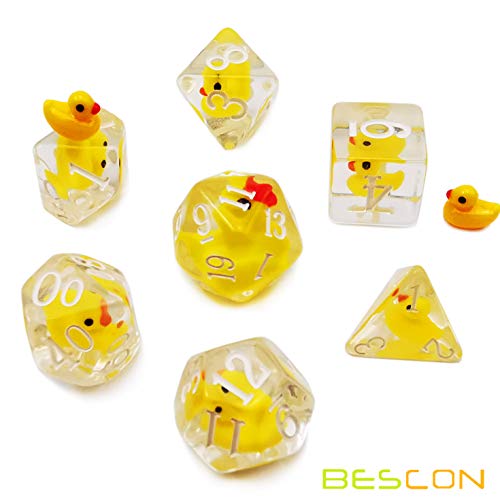 Bescon YellowDuck RPG Dice Set of 7, Novelty Yellow Duck Polyhedral Game Dice Set