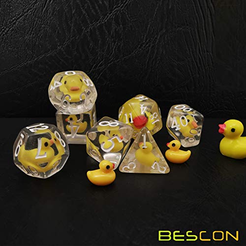 Bescon YellowDuck RPG Dice Set of 7, Novelty Yellow Duck Polyhedral Game Dice Set