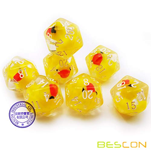 Bescon YellowDuck RPG Dice Set of 7, Novelty Yellow Duck Polyhedral Game Dice Set
