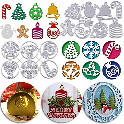 BESLIME Metal Christmas Cutting Dies ,Christmas Tree Die Cuts Stencil for DIY Scrapbooking Paper Cards Craft Emboss Xmas Card Handicrafts Decor Silver,14PCS
