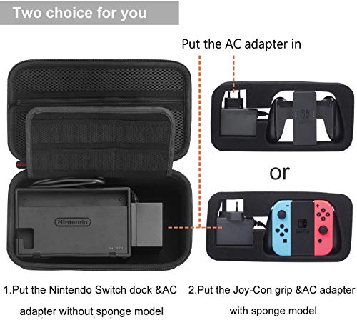 Bestico Funda para Nintendo Switch y Switch OLED - Funda de viaje para Nintendo Switch con 10 cartuchos de juegos para la consola, Adaptador de CA, cable HDMI, mando Joycon y correa Joycon