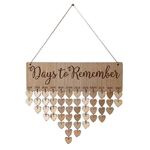 BESTOYARD Days to Remembe - Placa de madera para colgar, calendario de cumpleaños con discos en forma de corazón