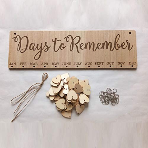 BESTOYARD Days to Remembe - Placa de madera para colgar, calendario de cumpleaños con discos en forma de corazón
