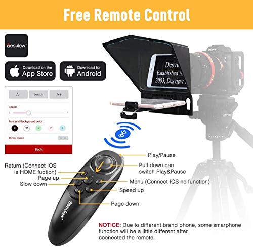 Bestview T2 Teleprompter Smartphones Tableta Cámaras DSLR Transmisor en Vivo Entrevista Prompter con Control Remoto y 9 tamaños Anillos de Montaje de Lente (versión Mejorada)