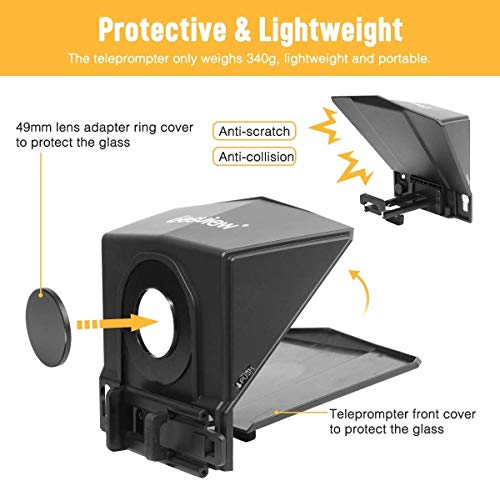 Bestview T2 Teleprompter Smartphones Tableta Cámaras DSLR Transmisor en Vivo Entrevista Prompter con Control Remoto y 9 tamaños Anillos de Montaje de Lente (versión Mejorada)