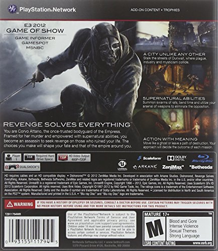 Bethesda Dishonored - Juego (PlayStation 3, Acción, RP (Clasificación pendiente))
