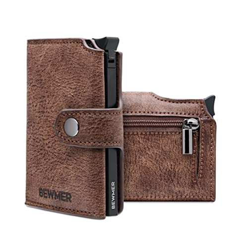 BEWMER-2 Cartera Tarjetero para Hombre y Mujer con Monedero | Billetera Minimalista Porta Tarjetas de Crédito con Protección RFID, Billetes, Monedas | DISEÑO Italiano Marrón