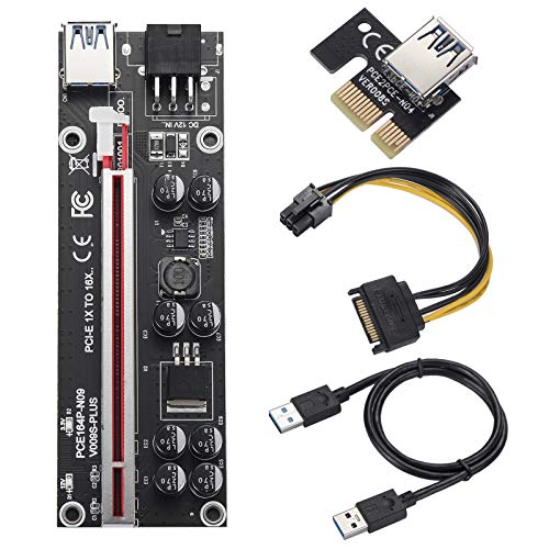 BEYIMEI PCIE Riser VER009S, PCI-E 1X a 16X de Tarjeta Vertical, con Cable de Extensión USB 3.0 de 0.6m + Cable SATA de 6-Pin, Tarjeta Extensora de GPU Riser para Ethereum Bitcoin Mining Eth (6pcs)