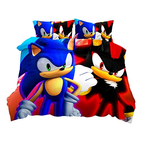 Bfrdollf Sonic The Hedgehog Juego de cama con funda de almohada, 100% microfibra, impresión digital 3D para niños y adultos (200 x 200 cm, 10)