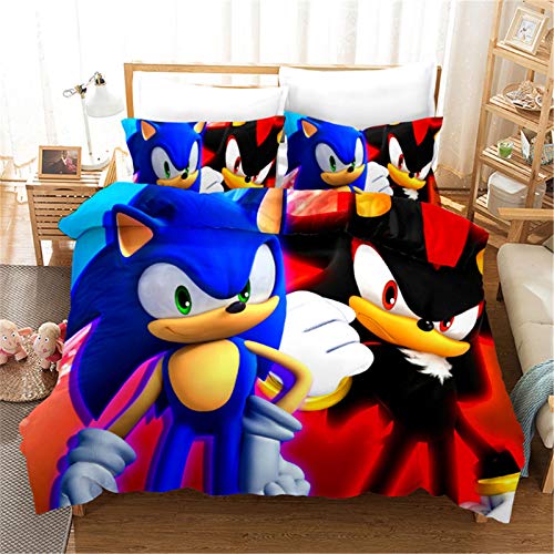 Bfrdollf Sonic The Hedgehog Juego de cama con funda de almohada, 100% microfibra, impresión digital 3D para niños y adultos (200 x 200 cm, 10)