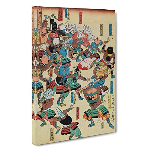 Big Box Art A Riot of Samurai by Tsukioka Yoshitoshi - Lienzo decorativo enmarcado (76 x 50 cm), color dorado, gris, marrón, crema, negro
