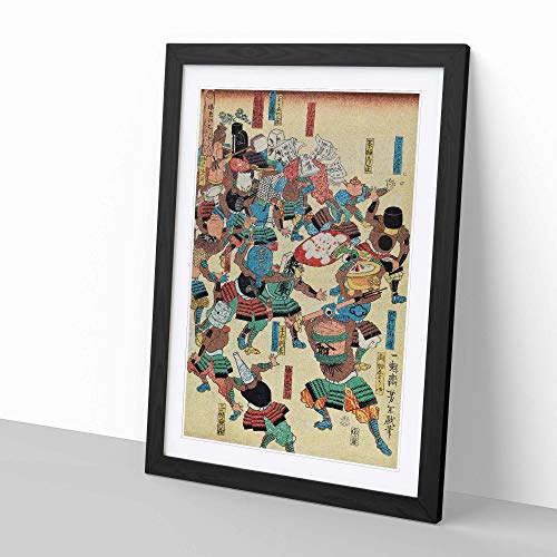 Big Box Art Cuadro enmarcado de Tsukioka Yoshitoshi - Póster decorativo (62 x 45 cm), diseño de A Riot of Samurai de Tsukioka Yoshitoshi listo para colgar, color negro