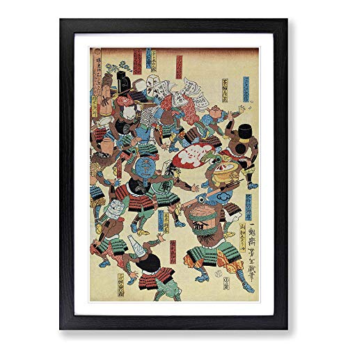 Big Box Art Cuadro enmarcado de Tsukioka Yoshitoshi - Póster decorativo (62 x 45 cm), diseño de A Riot of Samurai de Tsukioka Yoshitoshi listo para colgar, color negro