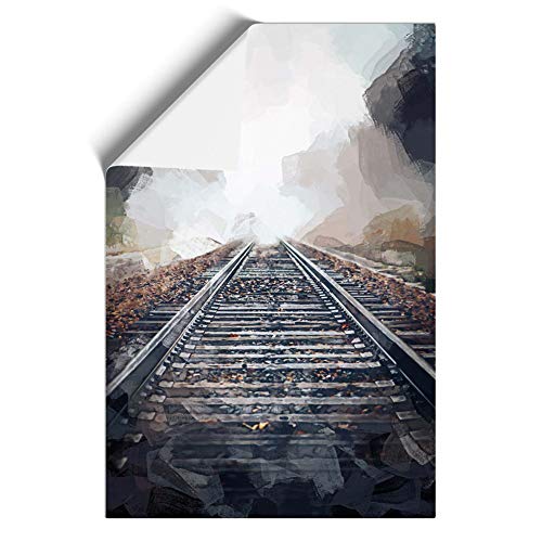 Big Box Art Empire - Póster abstracto (59,4 x 42 cm), diseño de trenes en la niebla, color blanco, gris, negro, gris, azul