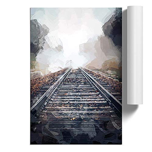 Big Box Art Empire - Póster abstracto (59,4 x 42 cm), diseño de trenes en la niebla, color blanco, gris, negro, gris, azul