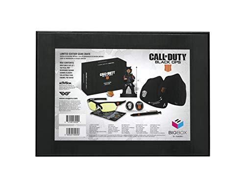 Big box Call of Duty Black ops 4. Caja coleccionista con distintos productos de merchandising de la saga Black Ops 4 de Call of duty. Cuenta con licencia Oficial.