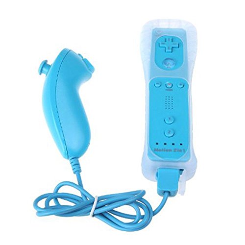 BIGFOX 2 en 1 Mando Plus con Motion Plus y Nunchunk para Nintendo Wii / Wii U (Opcional a Seis Colores) y Funda de Silicona - Azul Claro