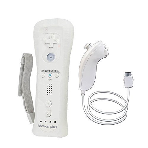 BIGFOX 2 en 1 Mando Plus con Motion Plus y Nunchunk para Nintendo Wii / Wii U (Opcional a Seis Colores) y Funda de Silicona - Blanco