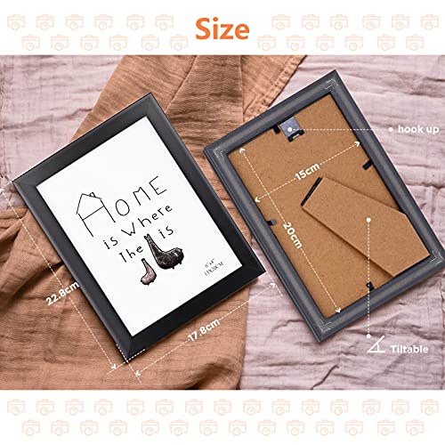 Bigqin Marco de fotos de 15 x 20 cm, juego de marcos de fotos decorativos con soporte y gancho para certificados de dibujo de fotos, rompecabezas, sala de estar, 2 unidades, negro