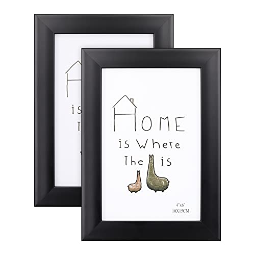 Bigqin Marco de fotos de 15 x 20 cm, juego de marcos de fotos decorativos con soporte y gancho para certificados de dibujo de fotos, rompecabezas, sala de estar, 2 unidades, negro