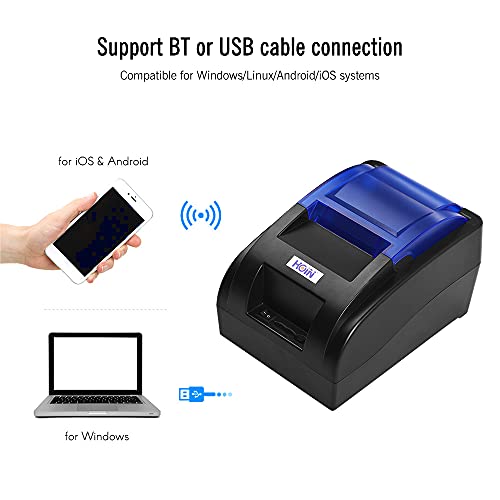 Bisofice Impresora térmica de recibos portátil de 58mm impresora tickets con interfaz BT y USB Impresión clara de billetes de alta velocidad Compatible con el conjunto de comandos ESC/POS