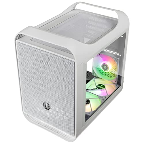 BitFenix Prodigy M 2022 Caja PC Gaming mATX/Mini-ITX con 3 Ventiladores ARGB Incluidos, Lista para RTX 3090 y RX 6900 XT, Montaje de GPU Vertical y Refrigeración por Agua, USB 3.2 Tipo-C, Blanca