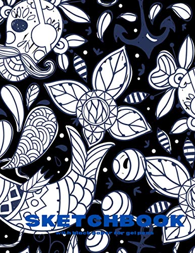 Black Paper Sketchbook for Gel Pens and Pirates and Fishes Themed Blue on Cover: Notebook Diary/Journal with Black Pages for Girls Boys Kids Teens ... Ink / A Great and Original or Add-On Gift