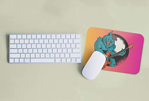 BLAK TEE Werewolf Playing Bass Guitar Mouse Pad 18 x 22 cm in 3 Colours Pink Yellow