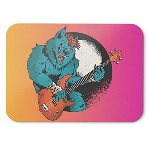 BLAK TEE Werewolf Playing Bass Guitar Mouse Pad 18 x 22 cm in 3 Colours Pink Yellow