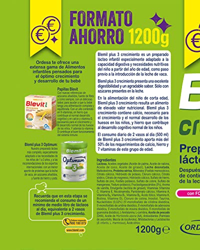 Blemil Plus 3 Crecimiento - Preparado lácteo en polvo, Desde los 12 Meses, 1200g