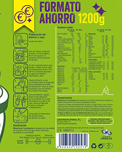 Blemil Plus 3 Crecimiento - Preparado lácteo en polvo, Desde los 12 Meses, 1200g