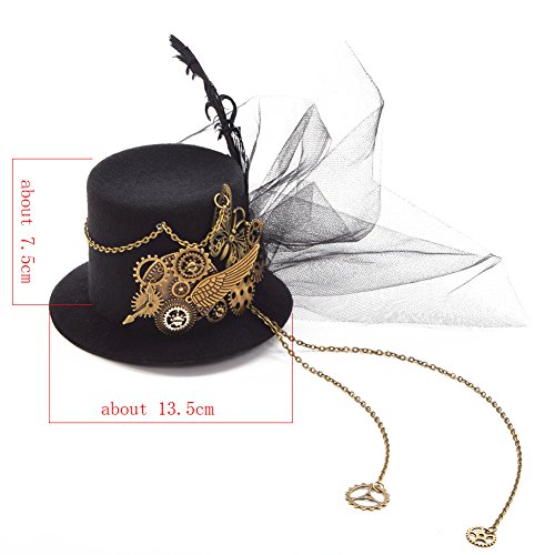 BLESSUME Steampunk gótico Mini Sombrero de Copa Retro Mujer Sombrero Pinza para el Cabello (A)