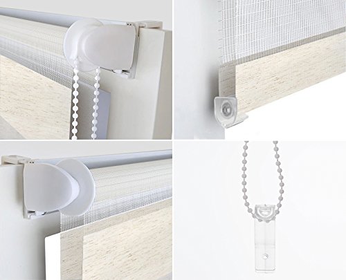 Blindecor Indus SIN HERRAMIENTAS, Estor enrollable de doble capa, Noche y Día, Lino, 72 x 180 cm (ancho x largo)