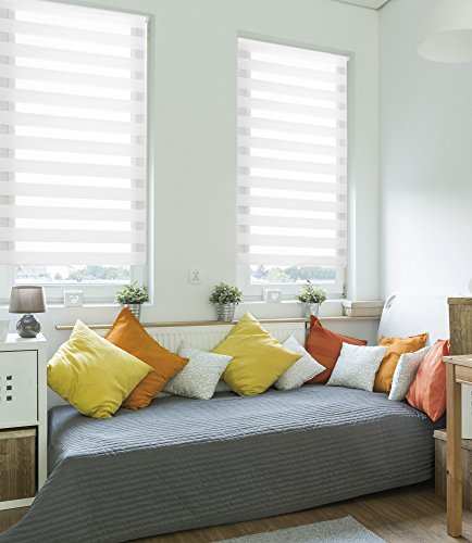 Blindecor Indus SIN HERRAMIENTAS, Estor enrollable de doble capa, Noche y Día, Lino, 72 x 180 cm (ancho x largo)