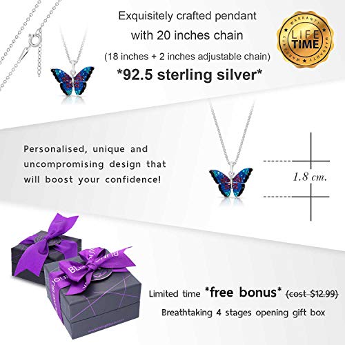 BLING BIJOUX Jewelry Blue Rainbow Crystal Monarch Butterfly Pendant Never Rust 925 Sterling Silver Natural and Hypoallergenic Chain with Free Breathtaking Gift Box for a Special Moment of Love