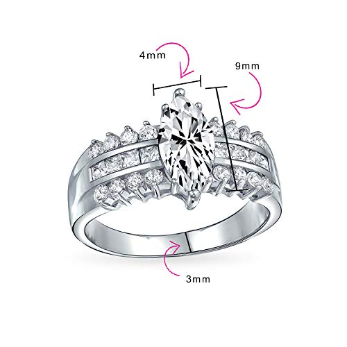 Bling Jewelry 2Ct Amplia Triple Fila 3 Zirconio Cúbico 925 AAA CZ Solitario Marquise Anillo De Compromiso Juego para Mujer