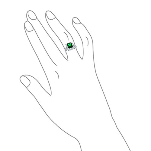 Bling Jewelry 5CT Cubic Zirconia CZ Pave Rectángulo Verde Simulado Corte Esmeralda Declaración Fashion Ring para Mujeres Plata Plateado Latón
