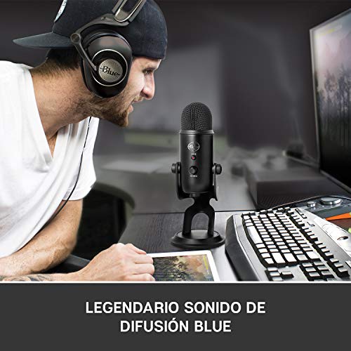Blue Yeti Micrófono USB para Grabación, Streaming, Gaming, Podcasting en PC y Mac, Micro de Condensador para Ordenador con Efectos Blue VO!CE, Soporte Ajustable, Plug&Play - Negro