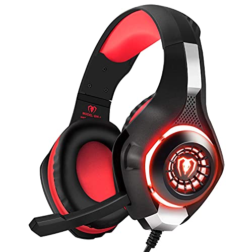 BlueFire Auriculares Gaming PS4, Cascos Gaming Ruido Reducción de Diademas Cerrados Profesional con Micrófono 3.5mm Compatible con PC Xbox One, PS4,Móvil(Rojo)