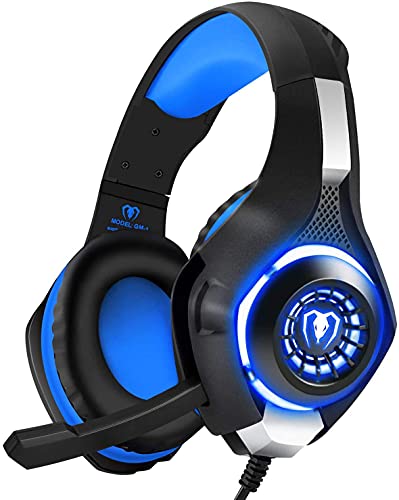 BlueFire Cascos Gaming PS4, Auriculares Gaming con Micrófono Headset Mac Estéreo Juego Gaming Jack 3,5mm LED Bajo Ruido Compatible con PC/Xbox One/Móvil/etc (Azul)