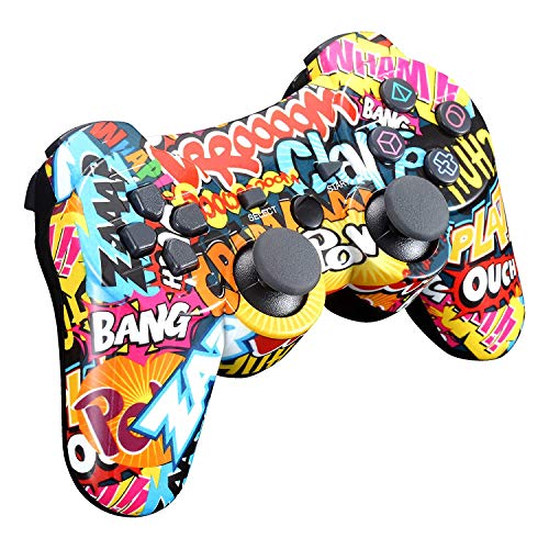 BLUELAKE performance Controlador inalámbrico vibratorio doble para PS3 con cable de carga (graffiti)