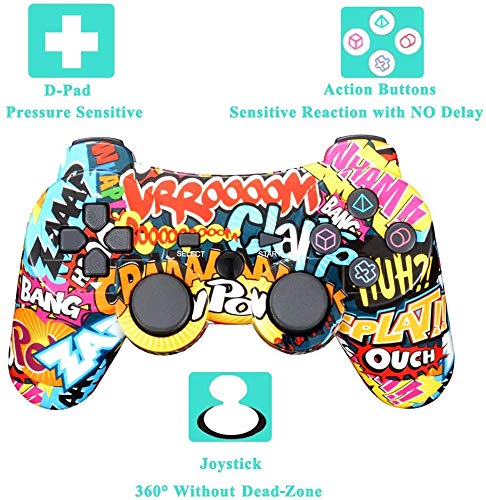 BLUELAKE performance Controlador inalámbrico vibratorio doble para PS3 con cable de carga (graffiti)