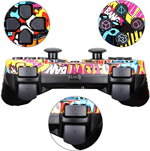 BLUELAKE performance Controlador inalámbrico vibratorio doble para PS3 con cable de carga (graffiti)
