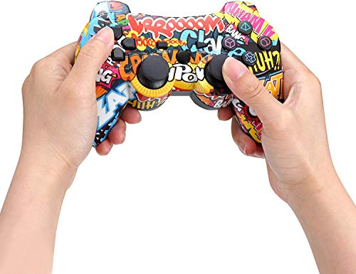 BLUELAKE performance Controlador inalámbrico vibratorio doble para PS3 con cable de carga (graffiti)