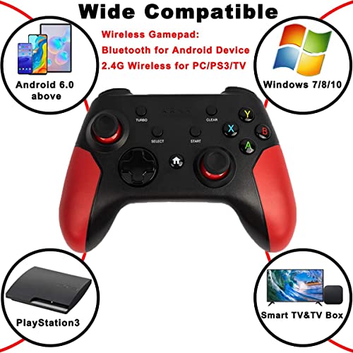 BMSARE Mando para PC, Mando Android Móvil Inalámbrico Bluetooth con Soporte Retráctil, 2,4G Inalámbrico Mando Gamepad Joystick Windows PC/PS3/Android TV con Doble Vibración