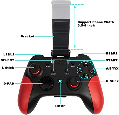 BMSARE Mando para PC, Mando Android Móvil Inalámbrico Bluetooth con Soporte Retráctil, 2,4G Inalámbrico Mando Gamepad Joystick Windows PC/PS3/Android TV con Doble Vibración